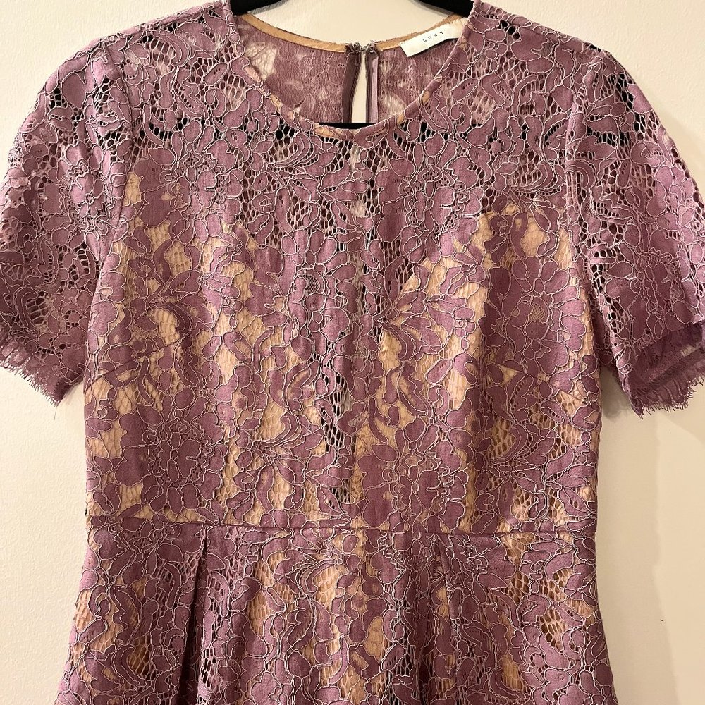 Purple lace, sheer dress